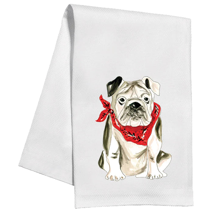 Bulldog with Red Bandana Kitchen Towel