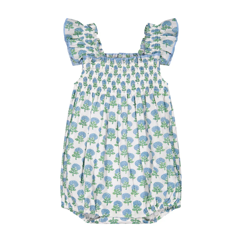 Leila Aqua Floral Block Print Romper