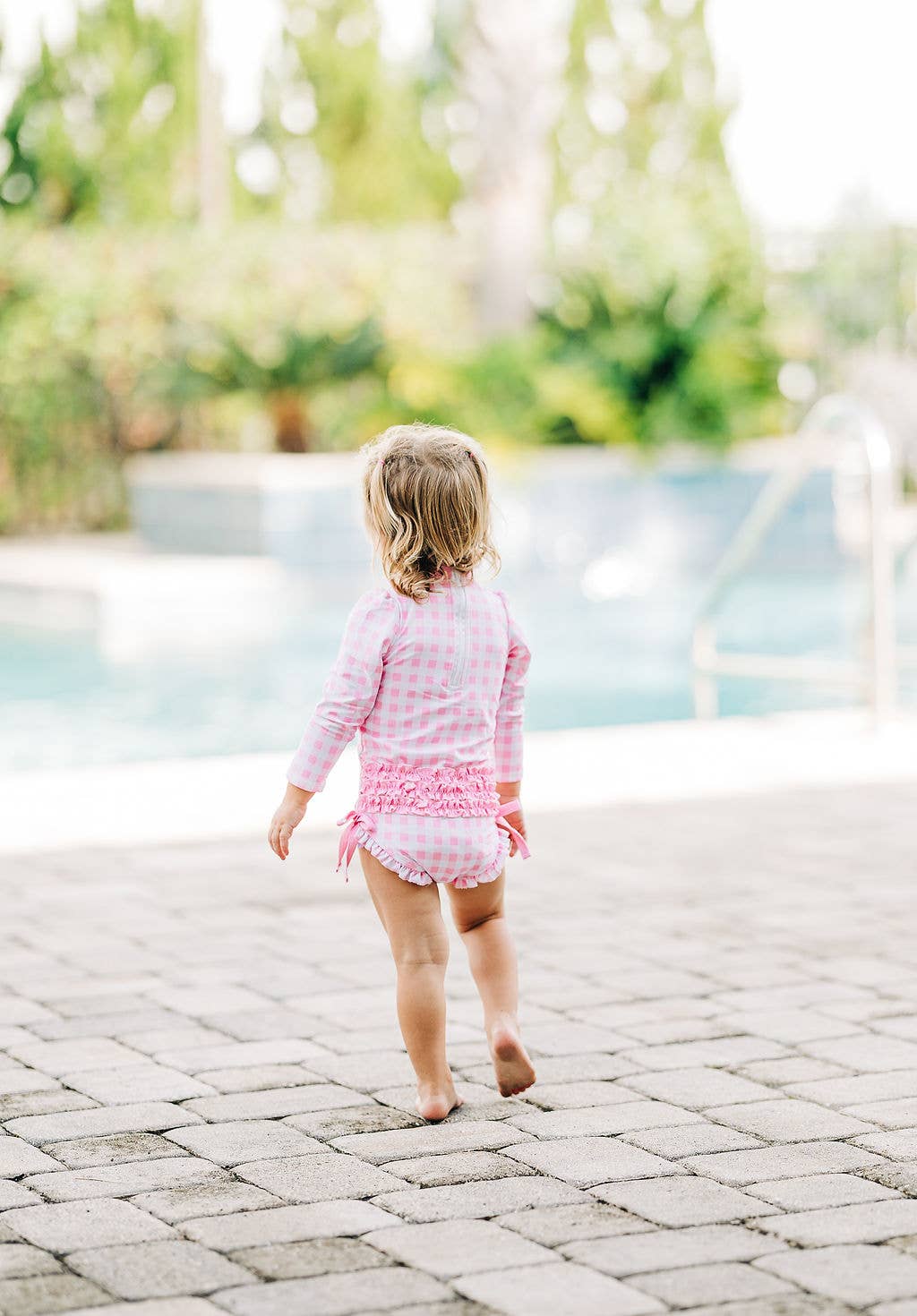 Girls One Piece Swimsuit - Pink Gingham