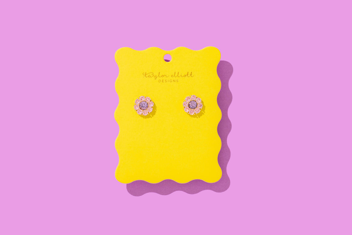 Stud Earrings - Flowers w/ Purple Gems - Caroline