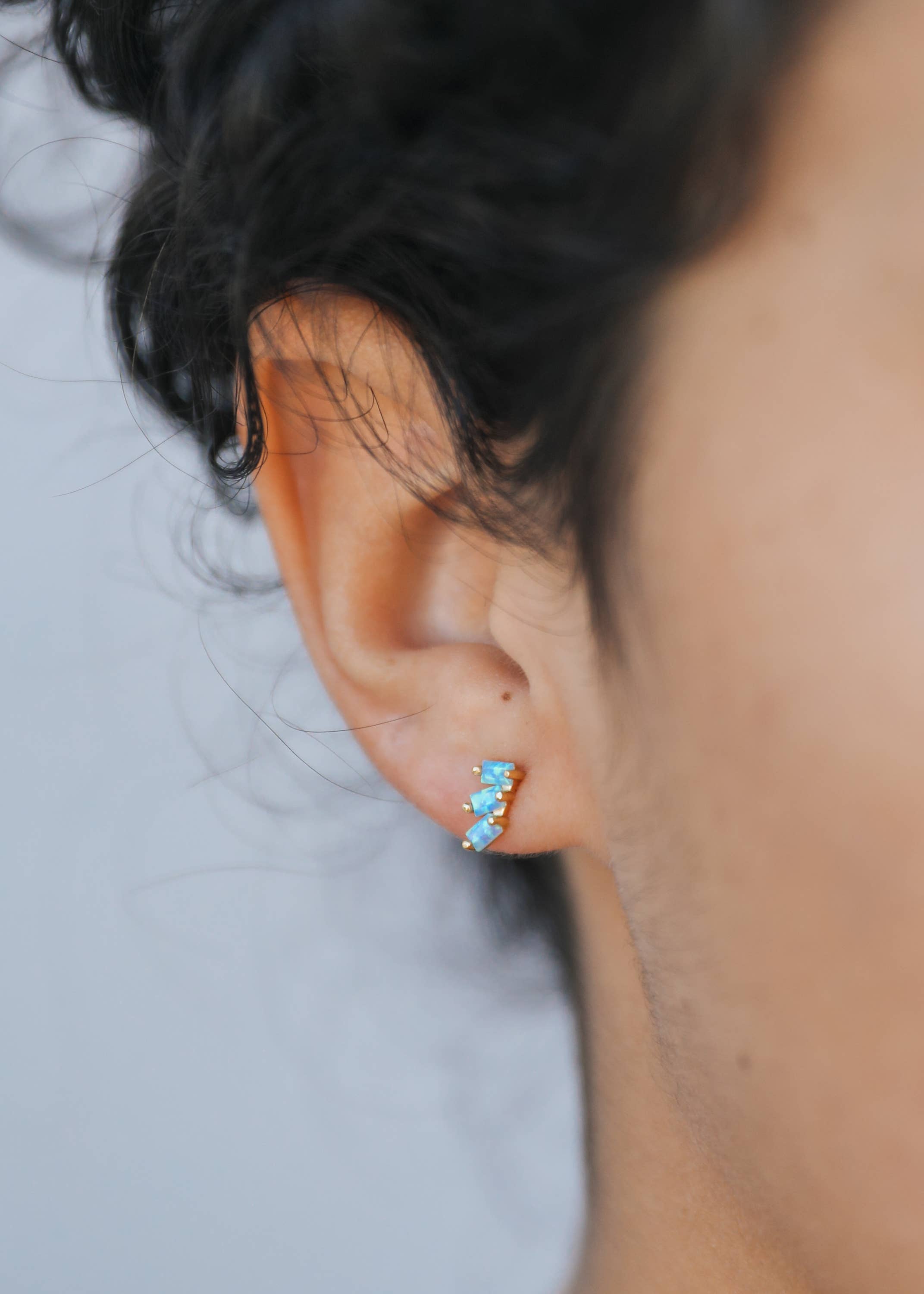 Offset Trio - Fire Opal - Gold Earrings