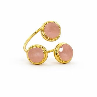 Pink Rose Quartz Triple Stone Ring