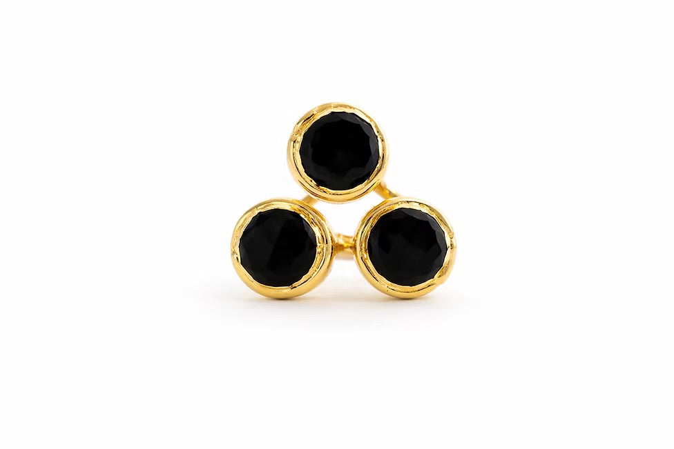 Black Onyx Triple Stone Ring