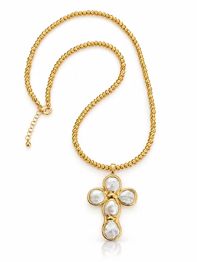 Pearl Cross Pendant on Beam Chain Necklace