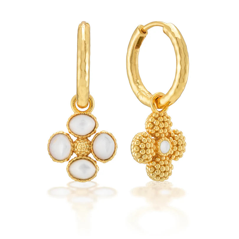 Berry Clover Hoop Earrings with Double Sided Charm - Mother of Pearl