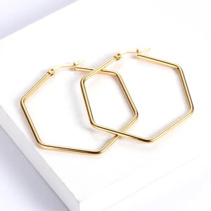 Sophia Gold Hoop, Oval & Hexagon Earrings
