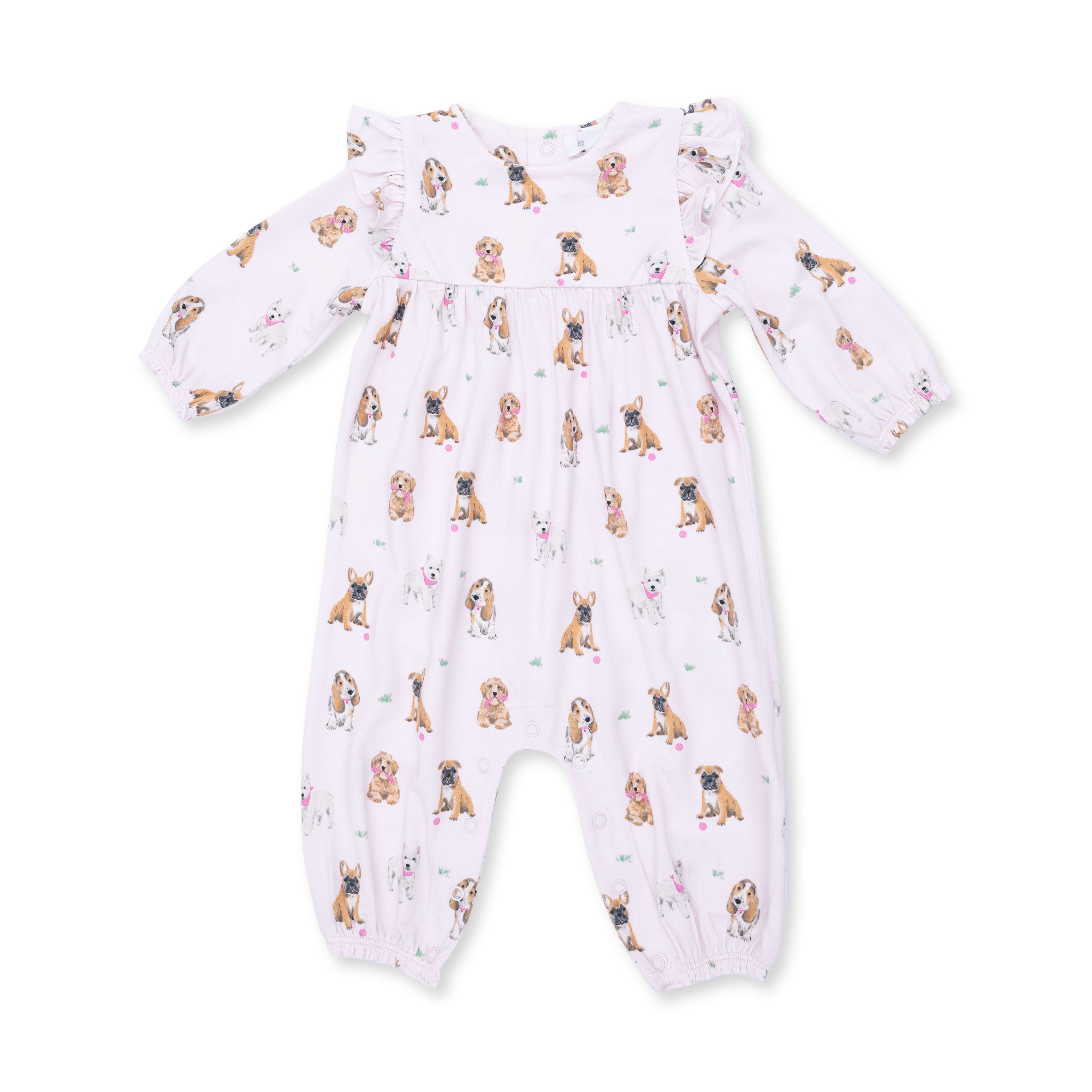 Angel Dear | Bestie Dogs Pink Ruffle Sleeve Snap Romper