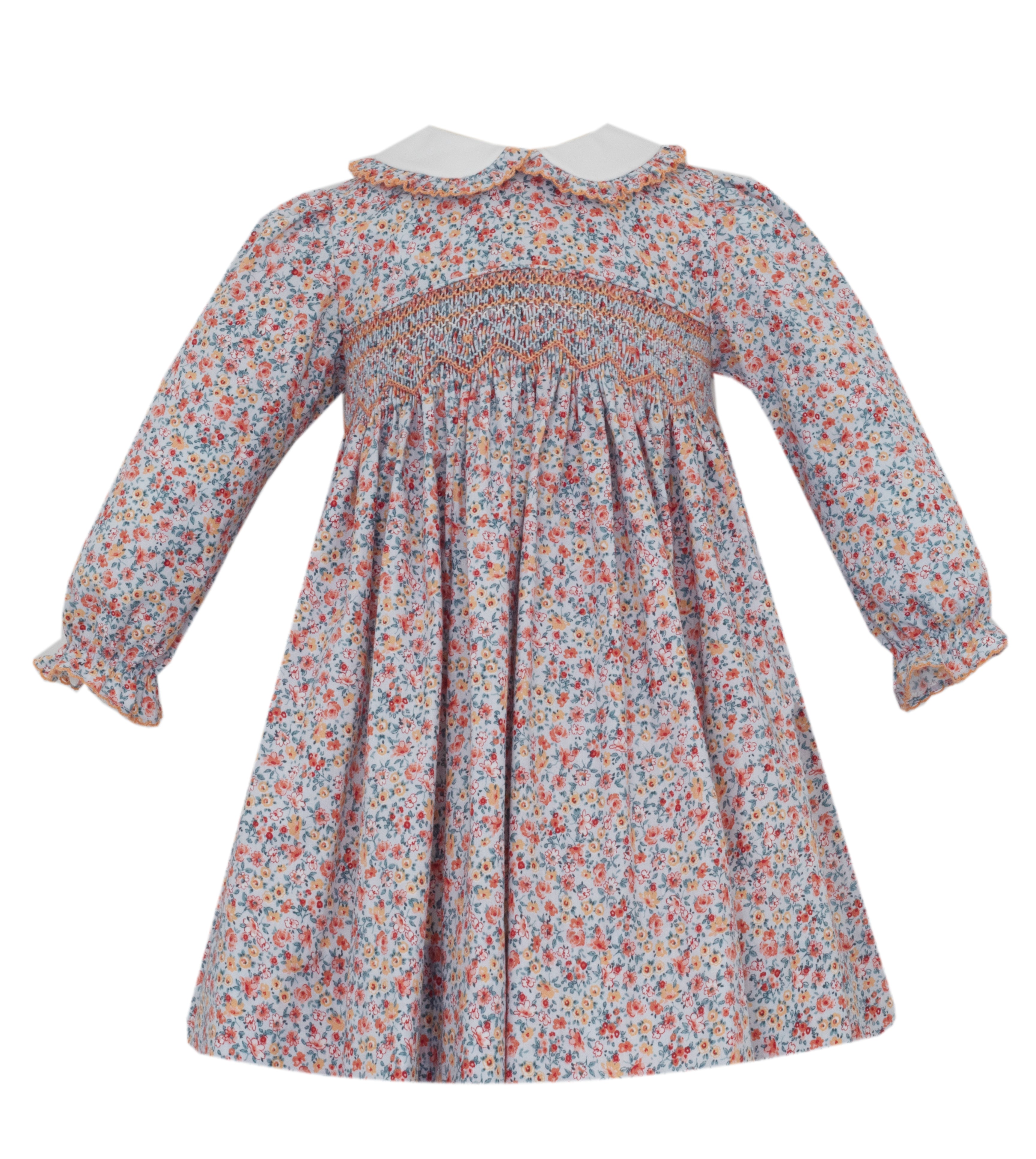Alice Long-sleeve Light Blue & Orange Print Dress