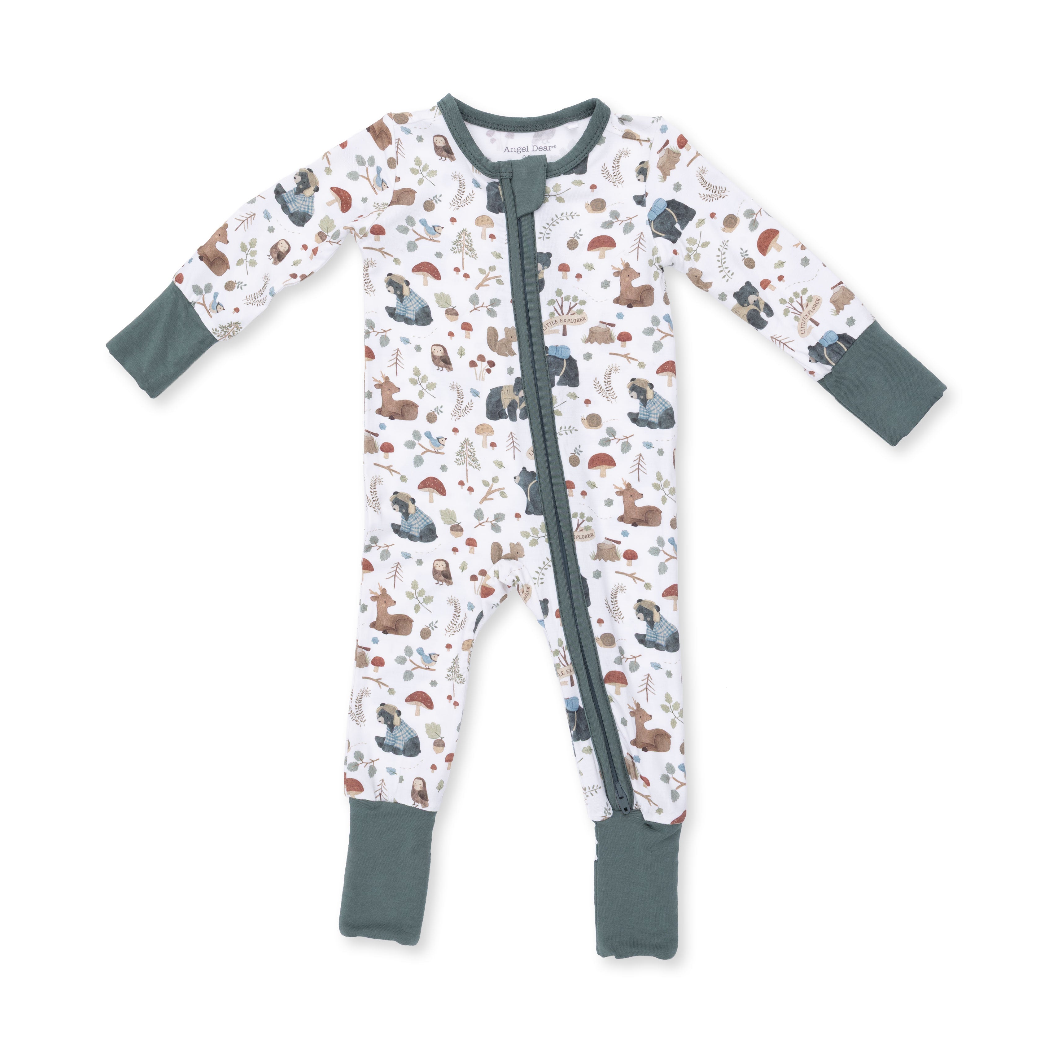 Angel Dear | Southern Woodland Animals Green 2 Way Zipper Footie