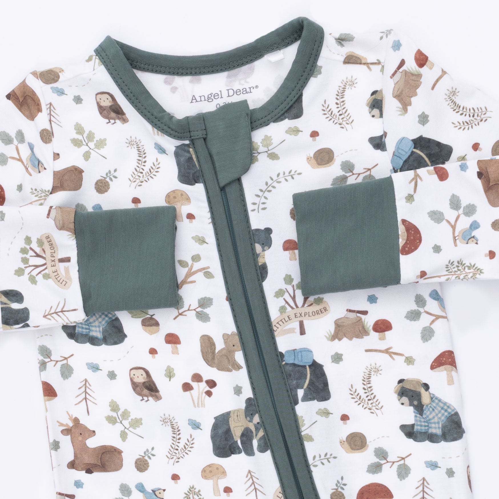Angel Dear | Southern Woodland Animals Green 2 Way Zipper Footie