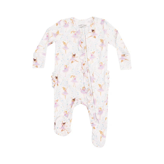 Angel Dear | Bow Ballerinas 2 Way Ruffle Zipper Footie 3- 6M