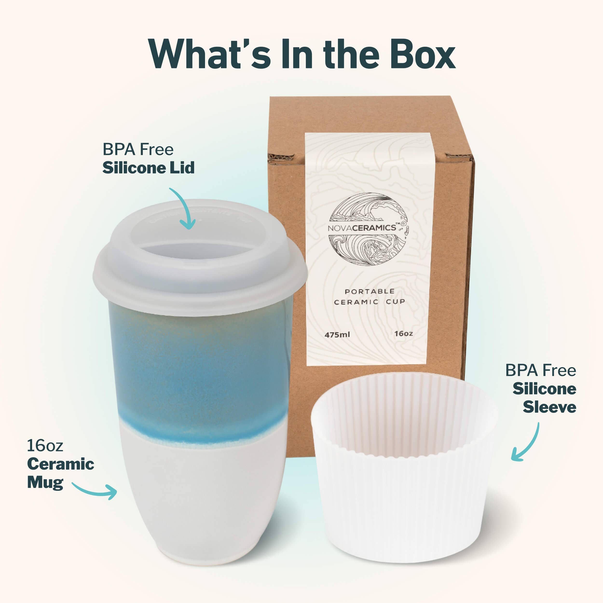 Lagoon Ceramic Travel Cup – 16oz with Lid & Sleeve