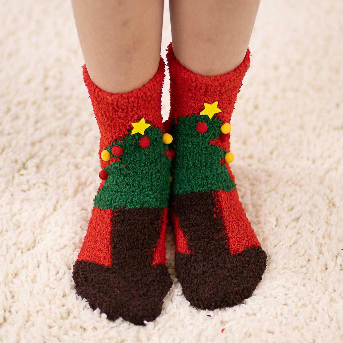 Kid's Pom Pom Christmas Tree Socks