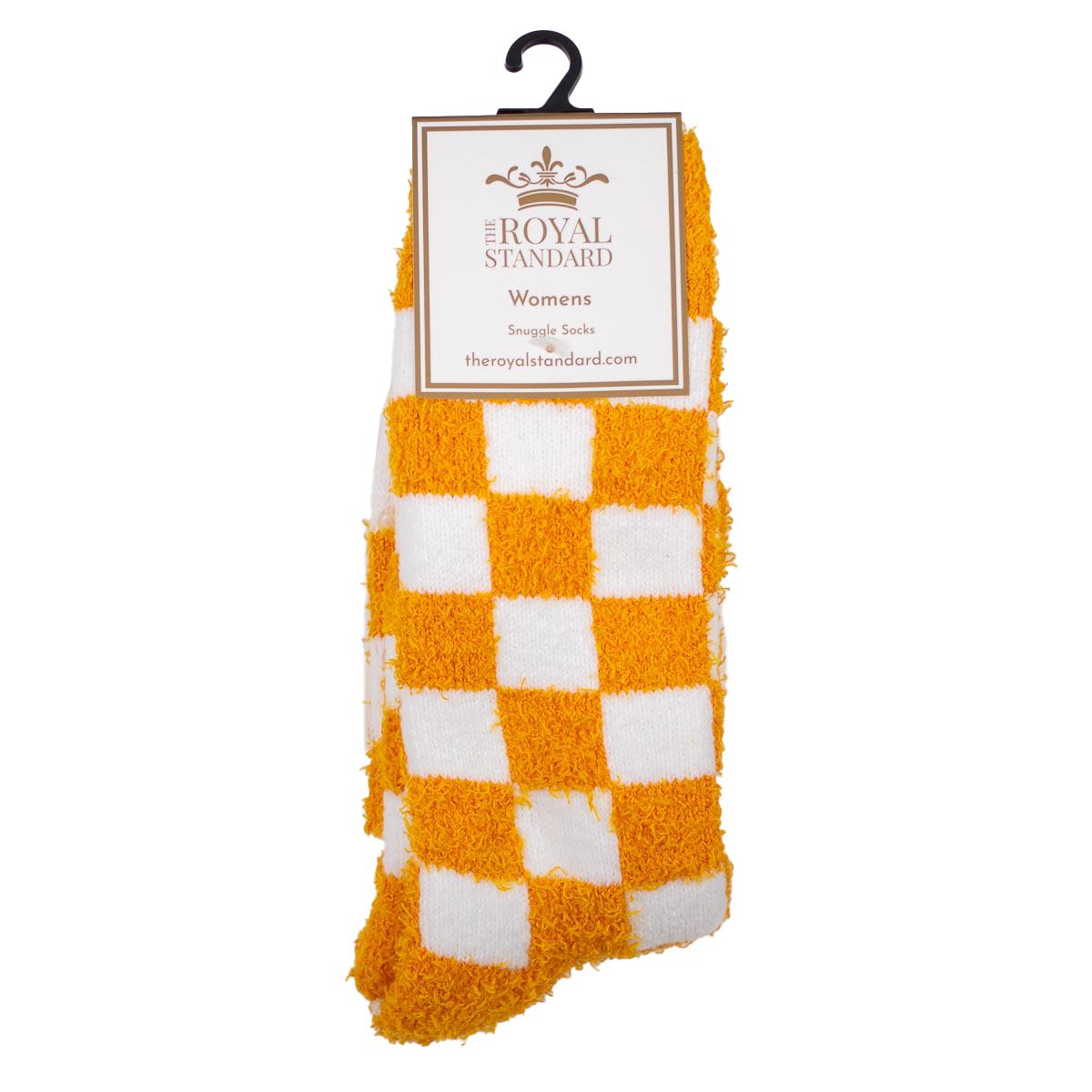 Royal Standard | Women's Checkerboard Snuggle Socks - Orange / White