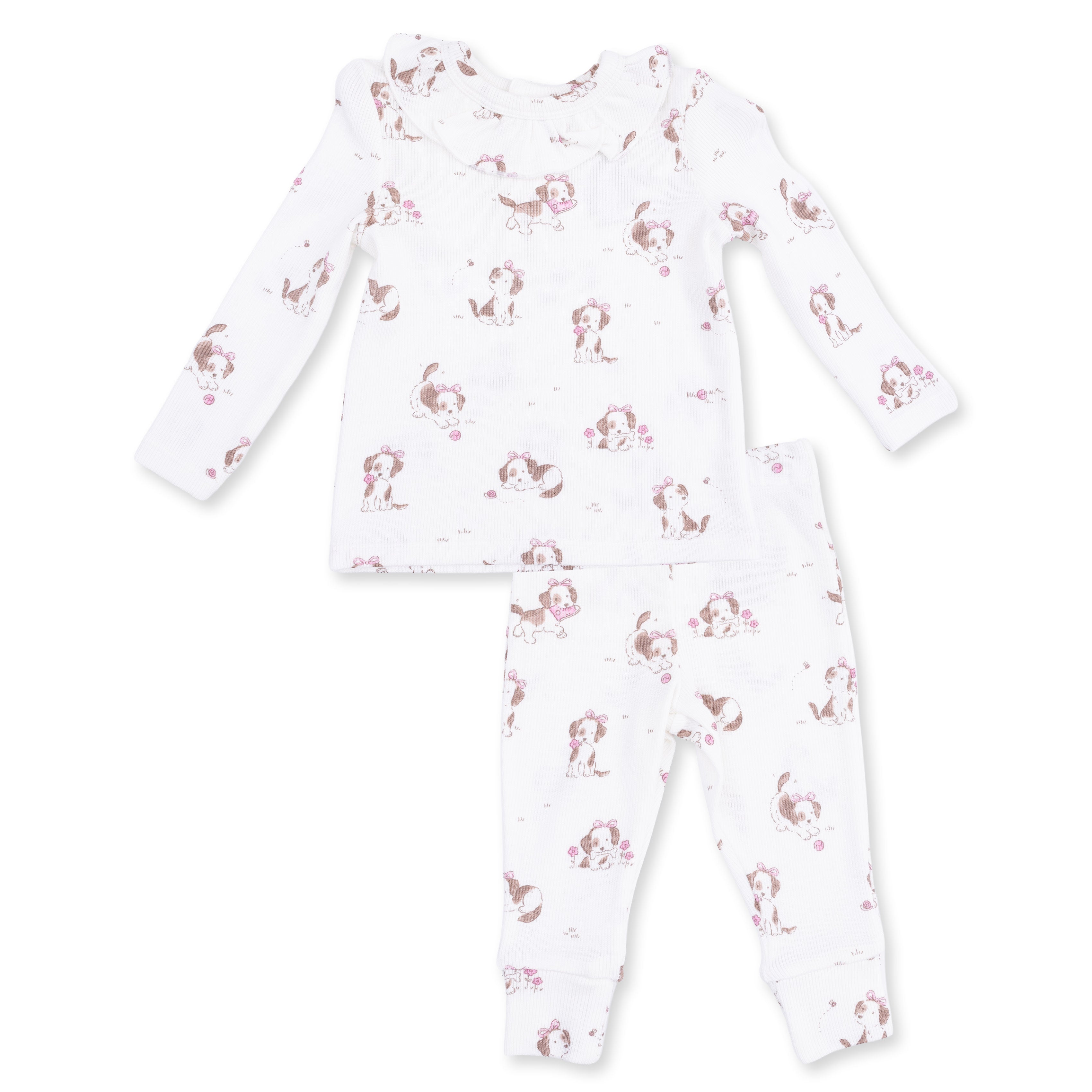 Angel Dear | Explorer Puppy Pink Long Sleeve Ruffle Top and Pant