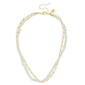 Susan Shaw | Gold Paper Clip Chain with Freshwater Pearl