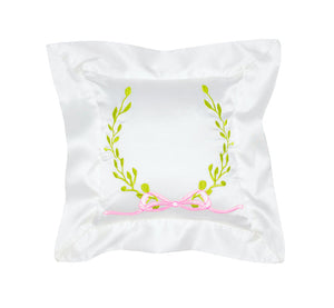 Over The Moon | Satin Baby Pillow - Wreath and Bow