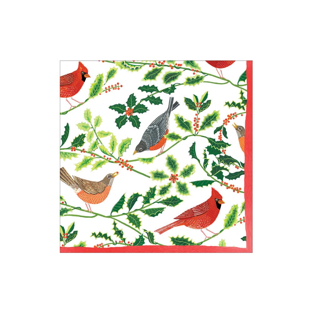 Caspari | Songbirds and Holly Cocktail Napkin