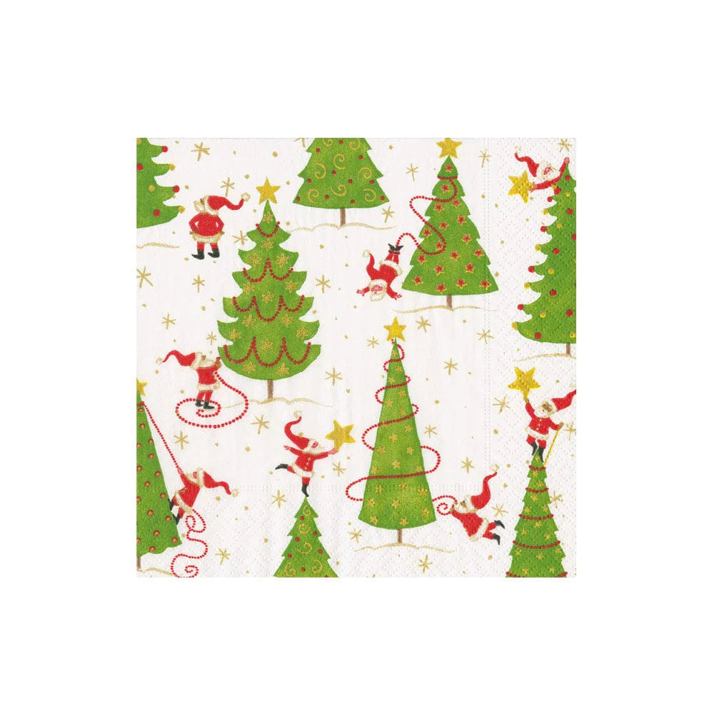 Caspari | Twirling Santas Cocktail Napkin