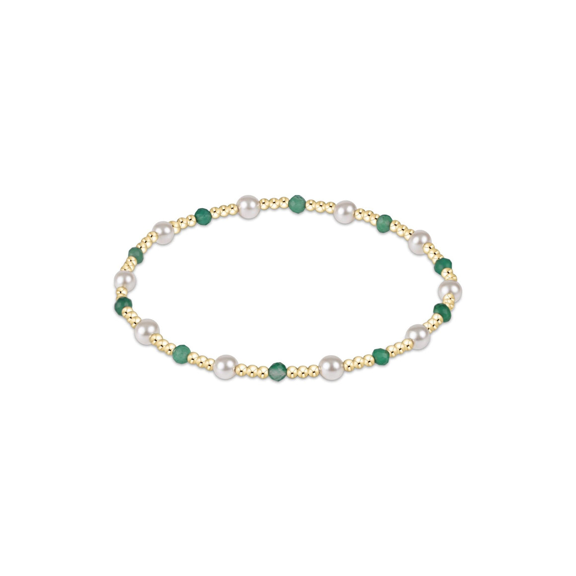 eNewton Extends |  Gemstone Gold Pearl Sincerity Pattern 3mm Bead Bracelet -Green Onyx