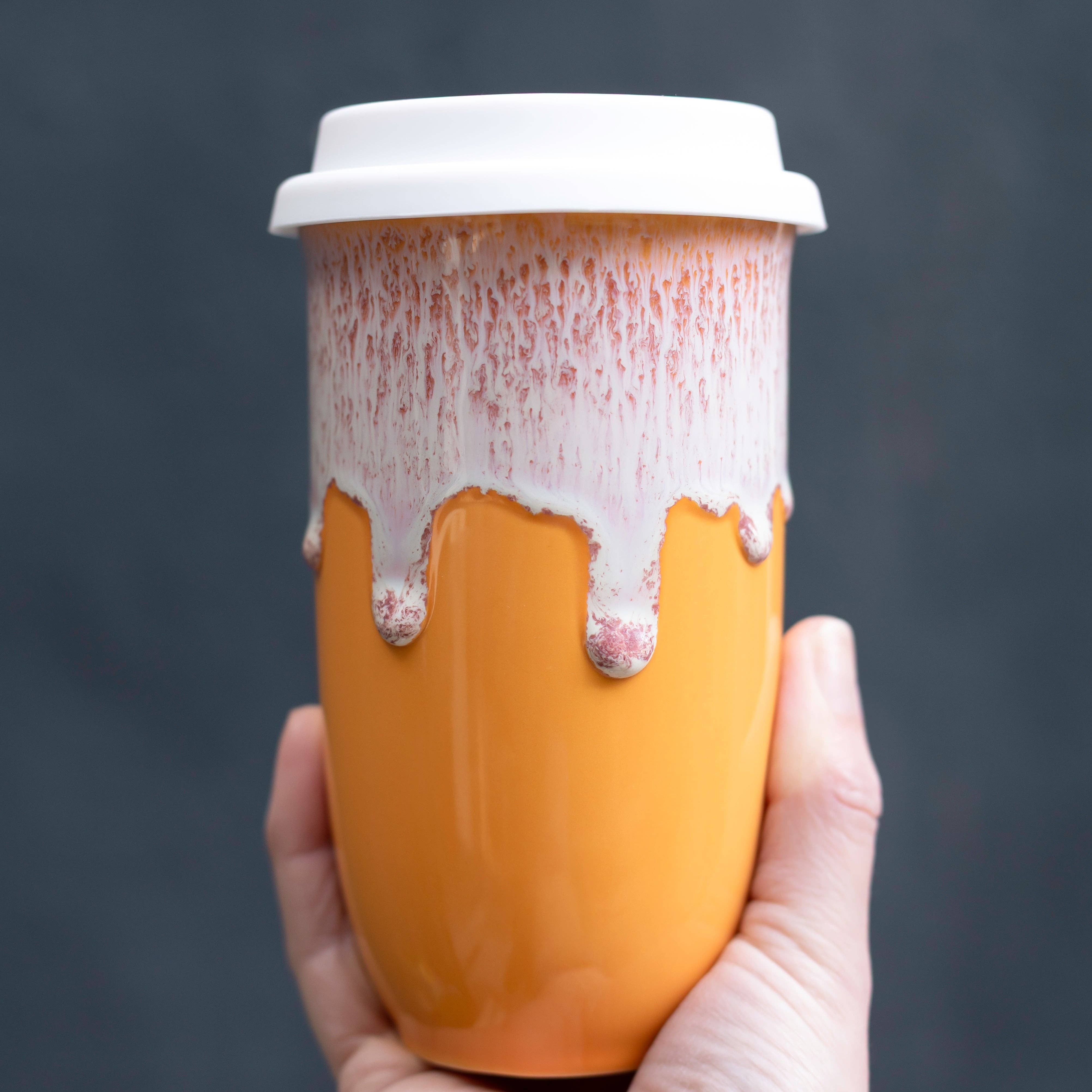 Grapefruit Ceramic Travel Mug – 16oz with Lid & Sleeve