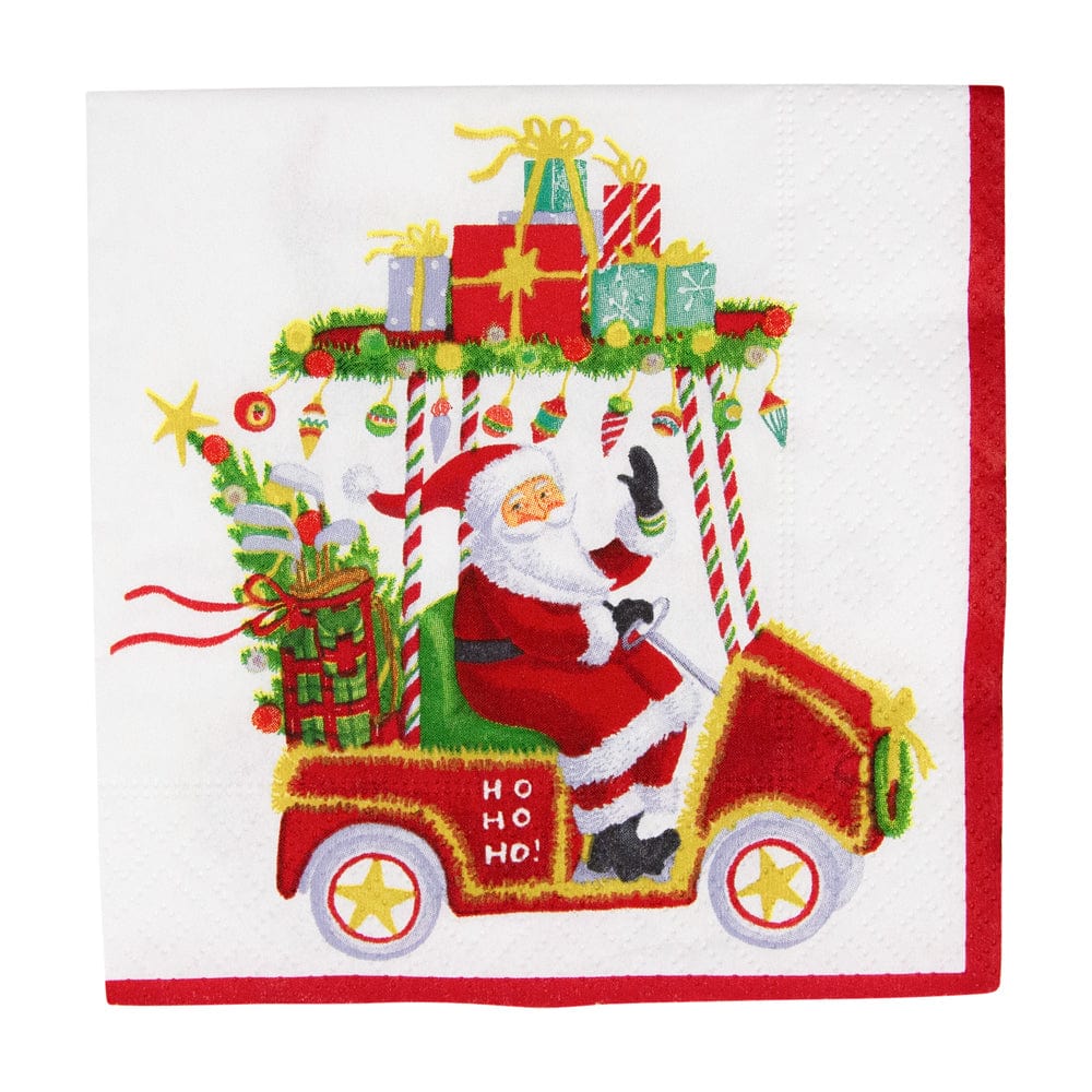 Caspari | Santa's Golf Cart Cocktail Napkin