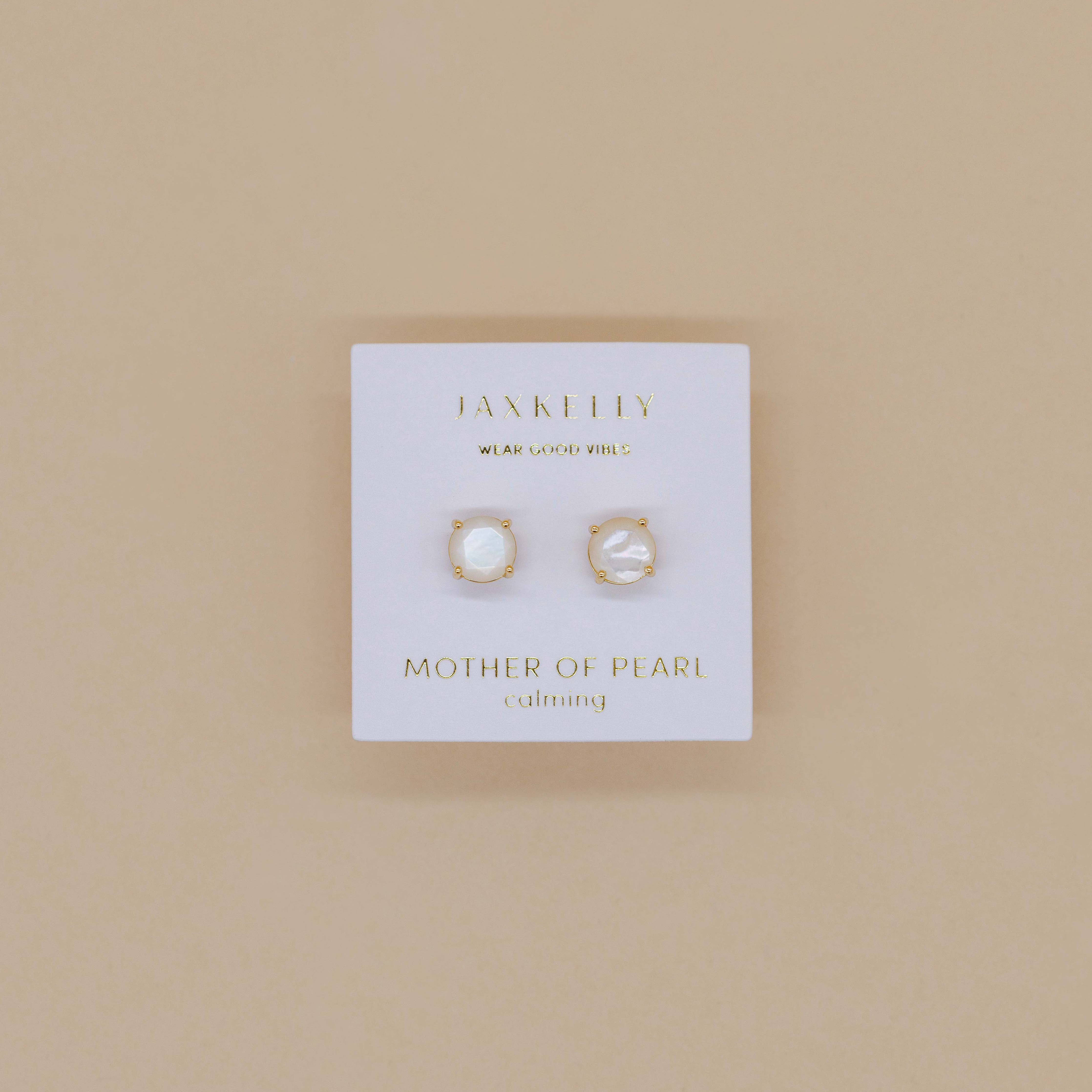Round - Mother of Pearl Gemstone - Gold Earrings