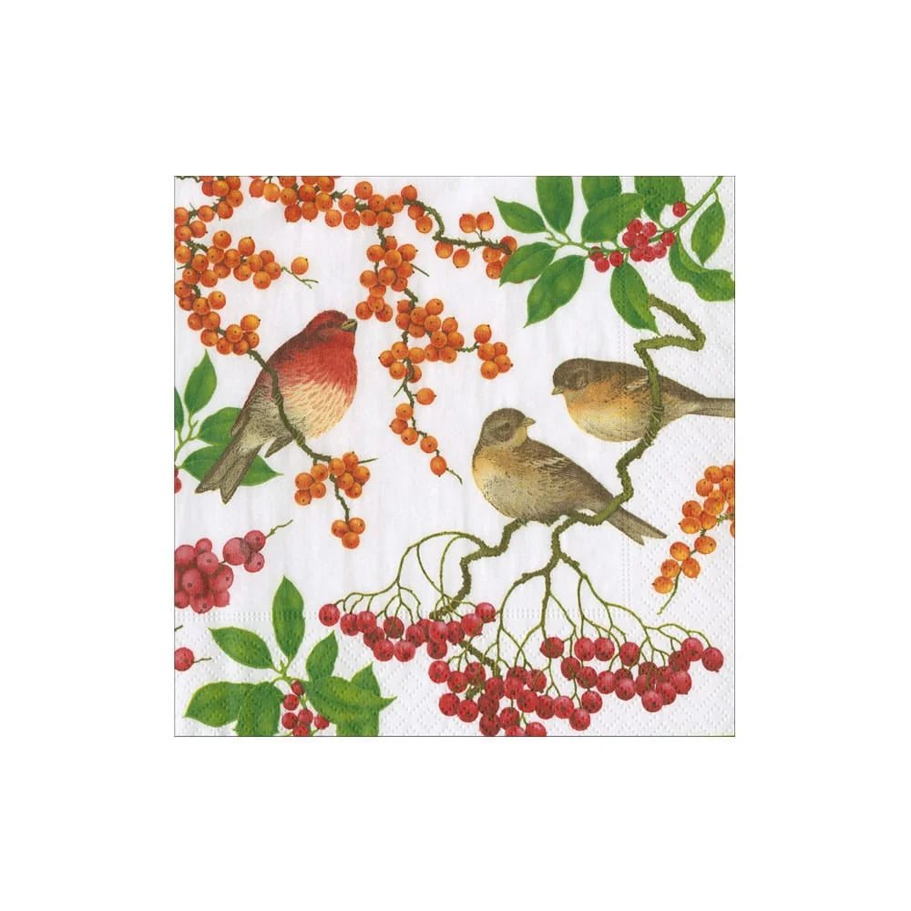 BIRDS AND BERRIES COCKTAIL NAPKIN