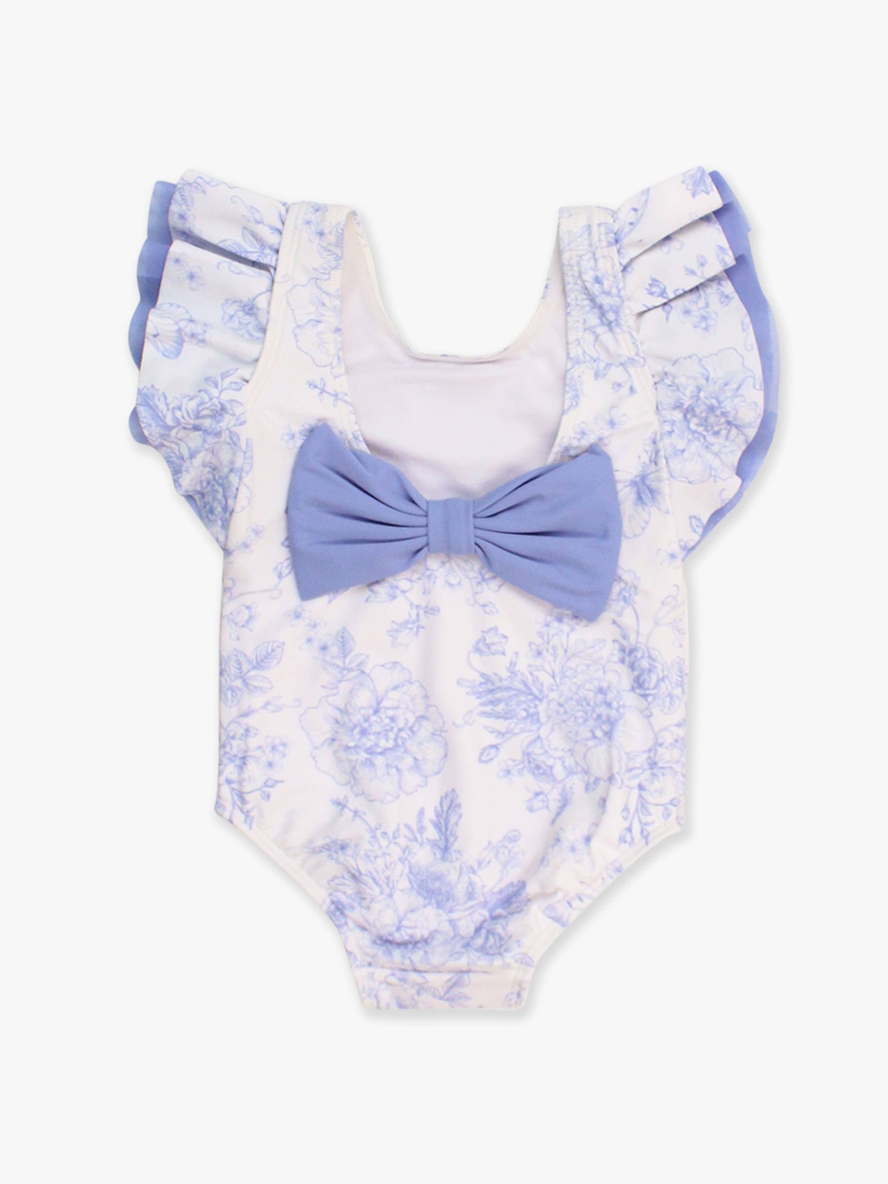 Girls Periwinkle Blue Butterfly Garden Toile One Piece Swimsuit