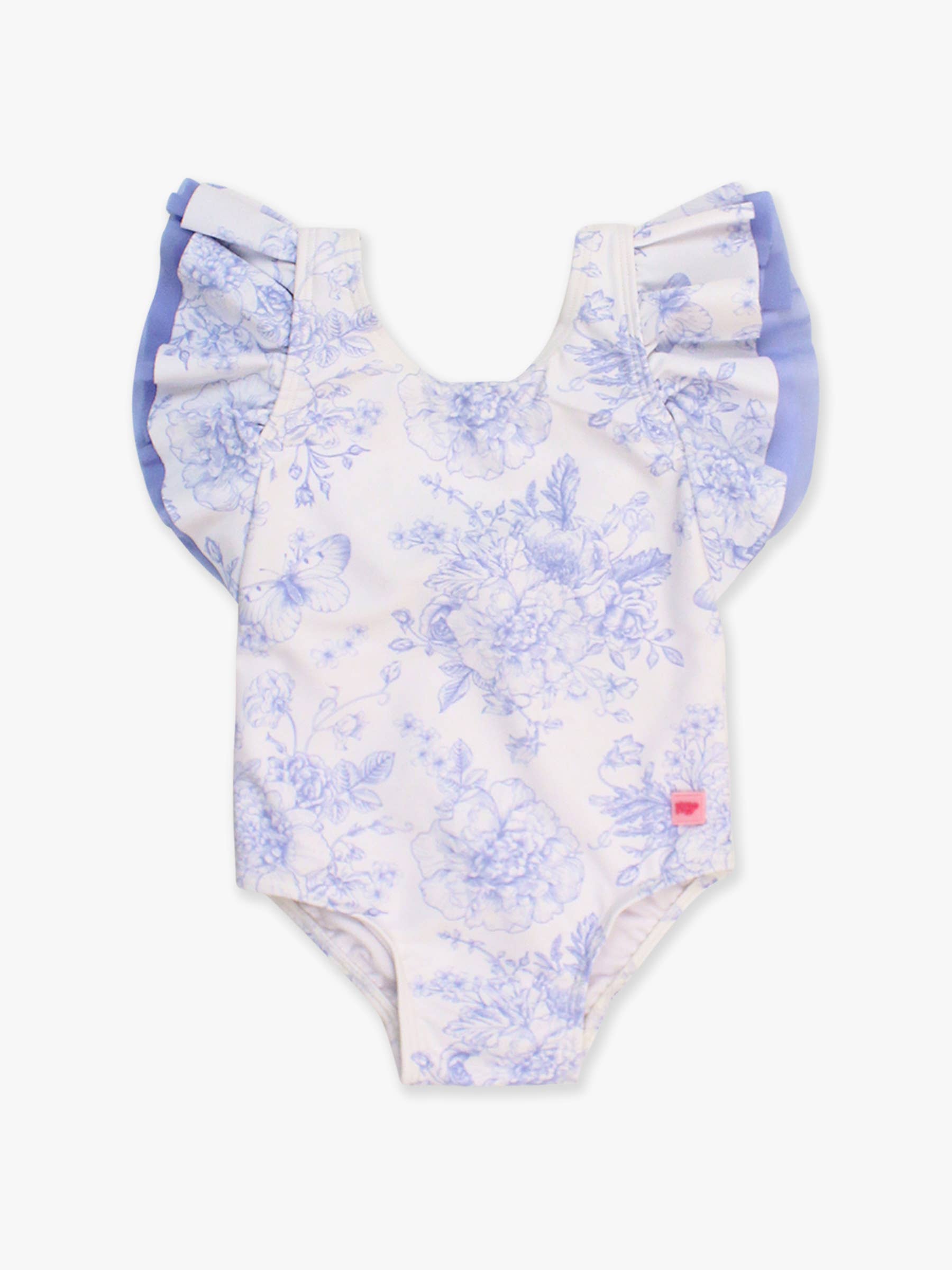 Girls Periwinkle Blue Butterfly Garden Toile One Piece Swimsuit