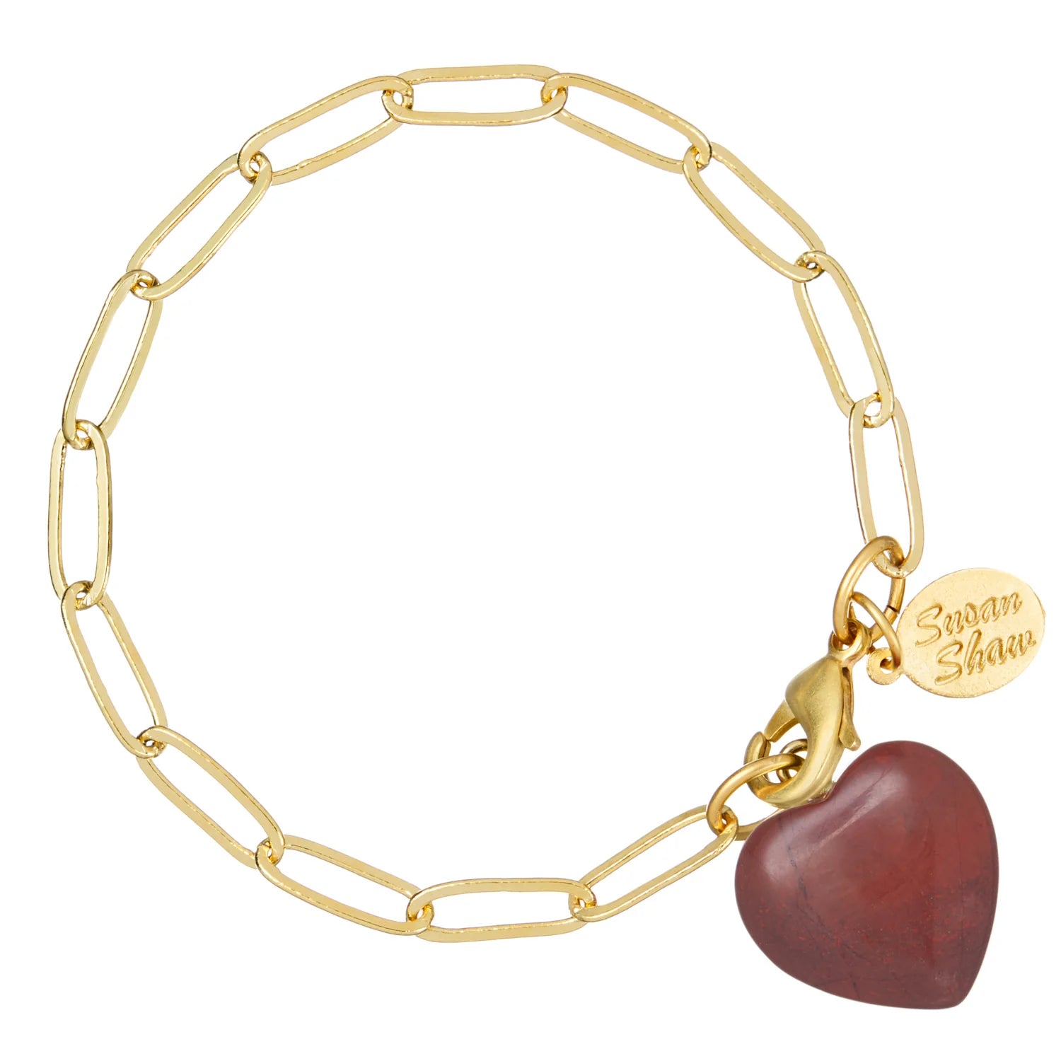 Susan Shaw | Audrey Gold Paperclip Chain Bracelet with Cherry Quartz Heart