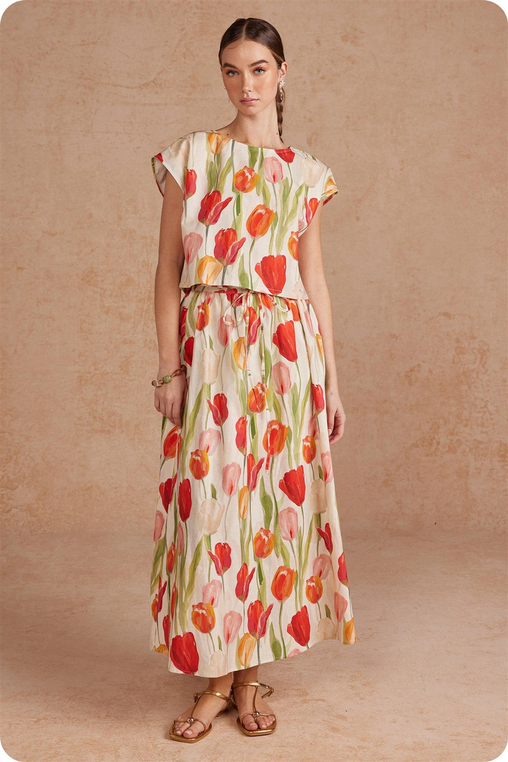 Ella Floral Linen Top & Skirt Set