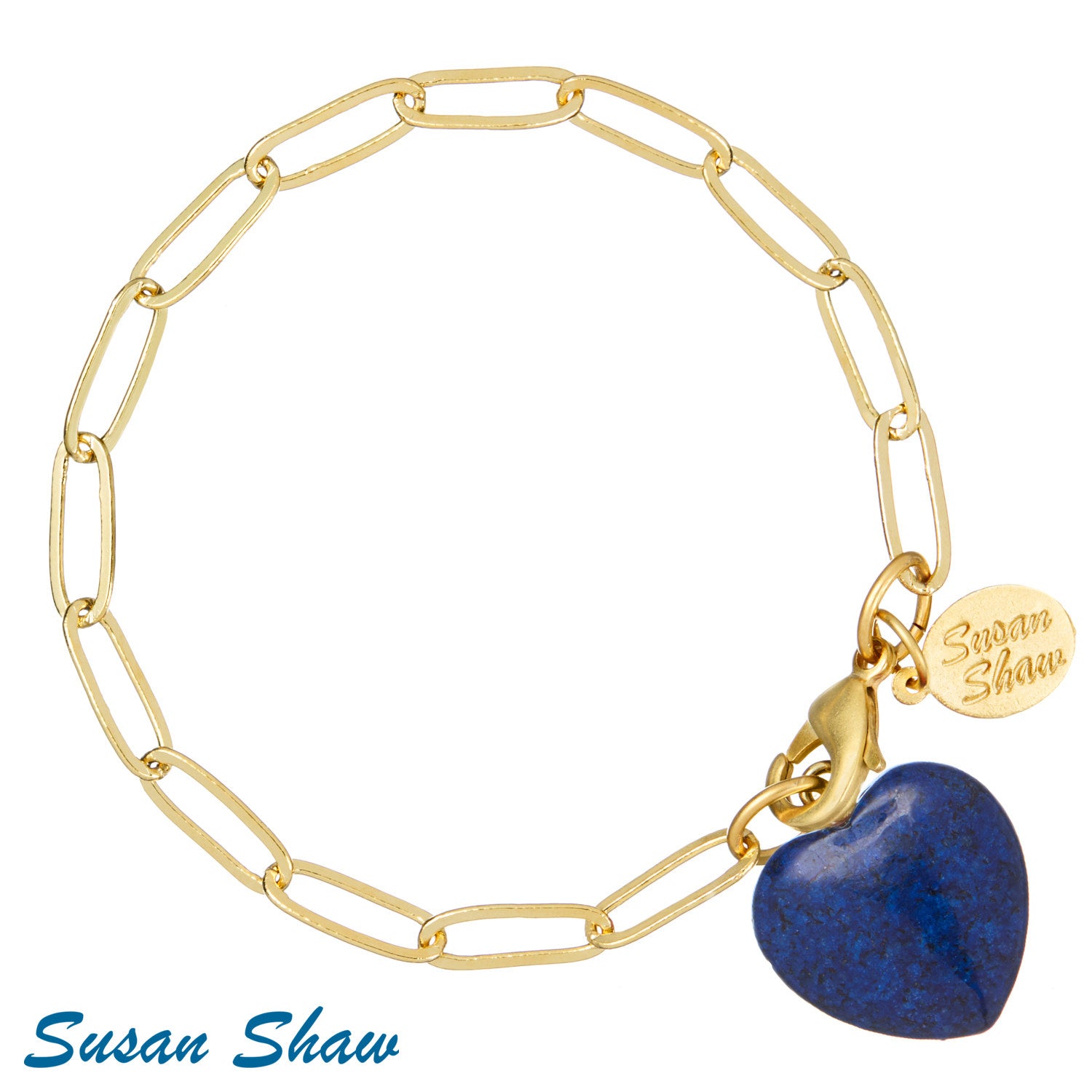 Susan Shaw | Audrey Gold Paperclip Chain Bracelet with Blue Lapis