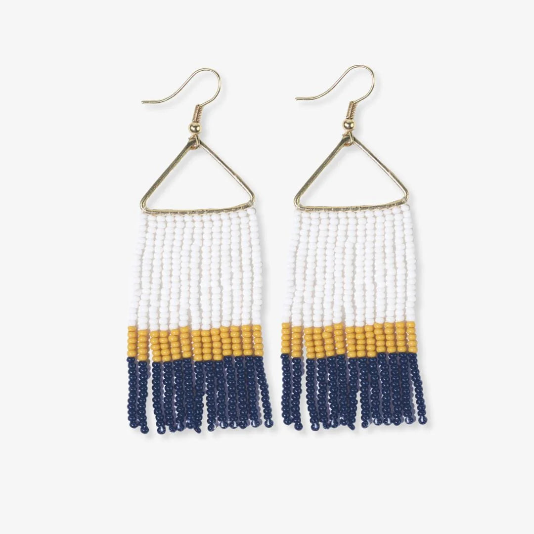 INK + ALLOY | Whitney Color Block Stripe Beaded Fringe Earrings Yellow and Navy