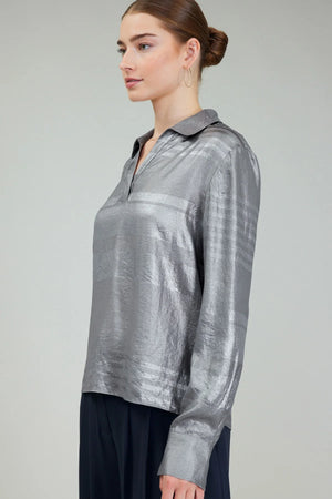 Current Air | Johnny Collar Top w/ Side Slit