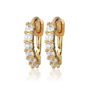 White Half Round Stone Huggies Earrings