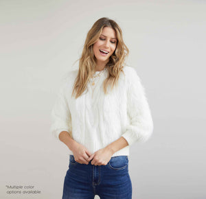 Coco + Carmen | Imani Cable Knit Faux Fur Sweater- Winter White