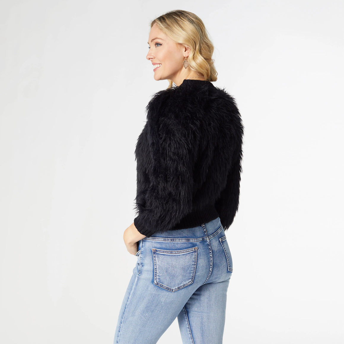 Coco + Carmen | Imani Cable Knit Faux Fur Sweater-Black