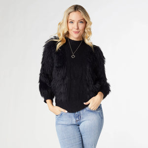 Coco + Carmen | Imani Cable Knit Faux Fur Sweater-Black