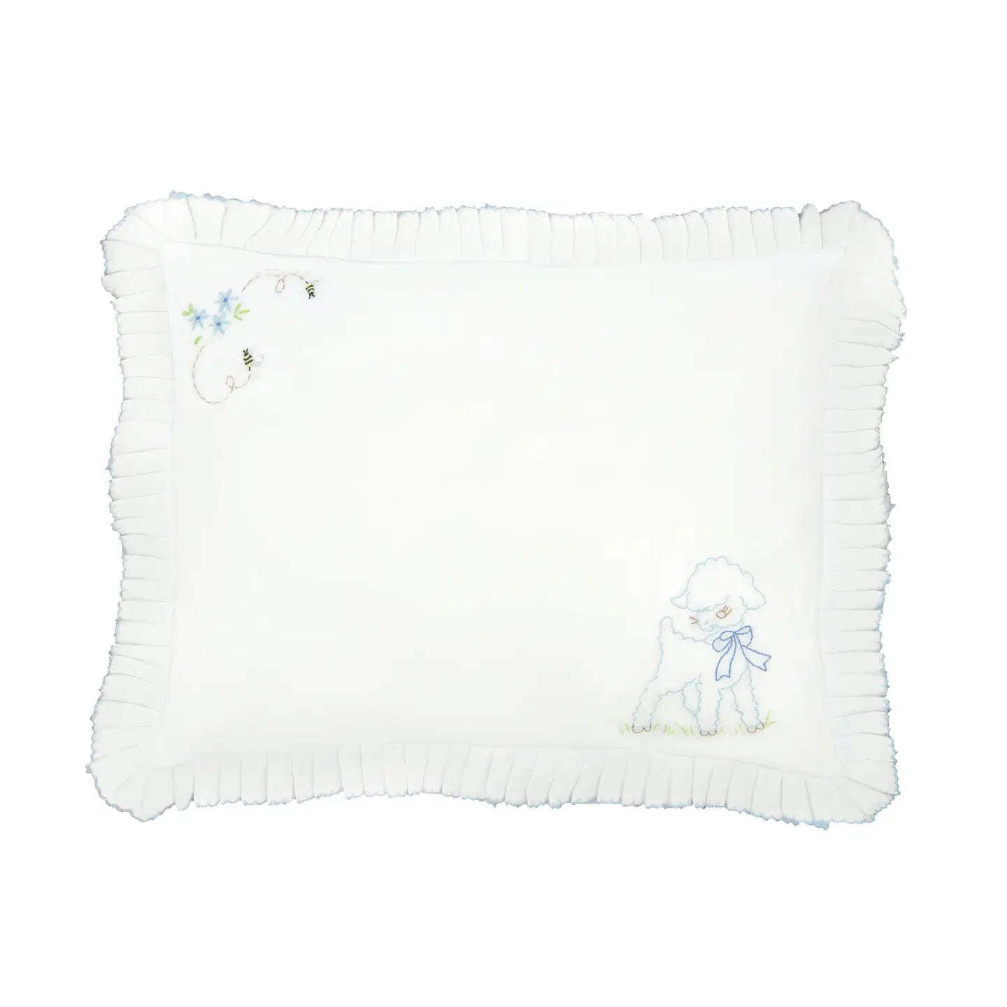 Lenora | Hand Embroidered Lamb & Bee Batiste Baby Pillow
