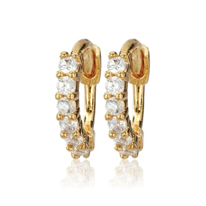 CAI | Gold Half Round Stone Huggie Earrings