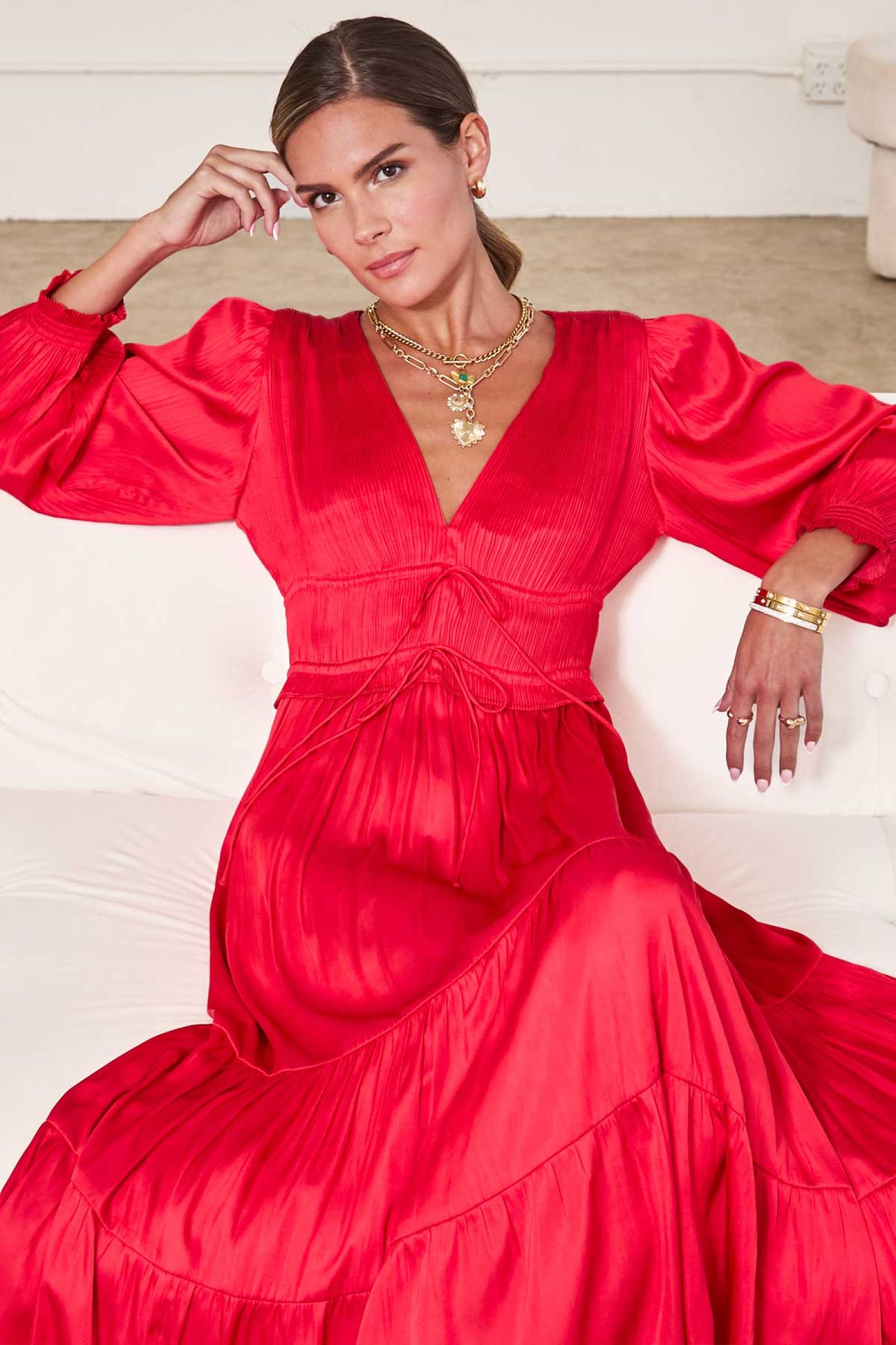 Holly Red Silky Midi Dress