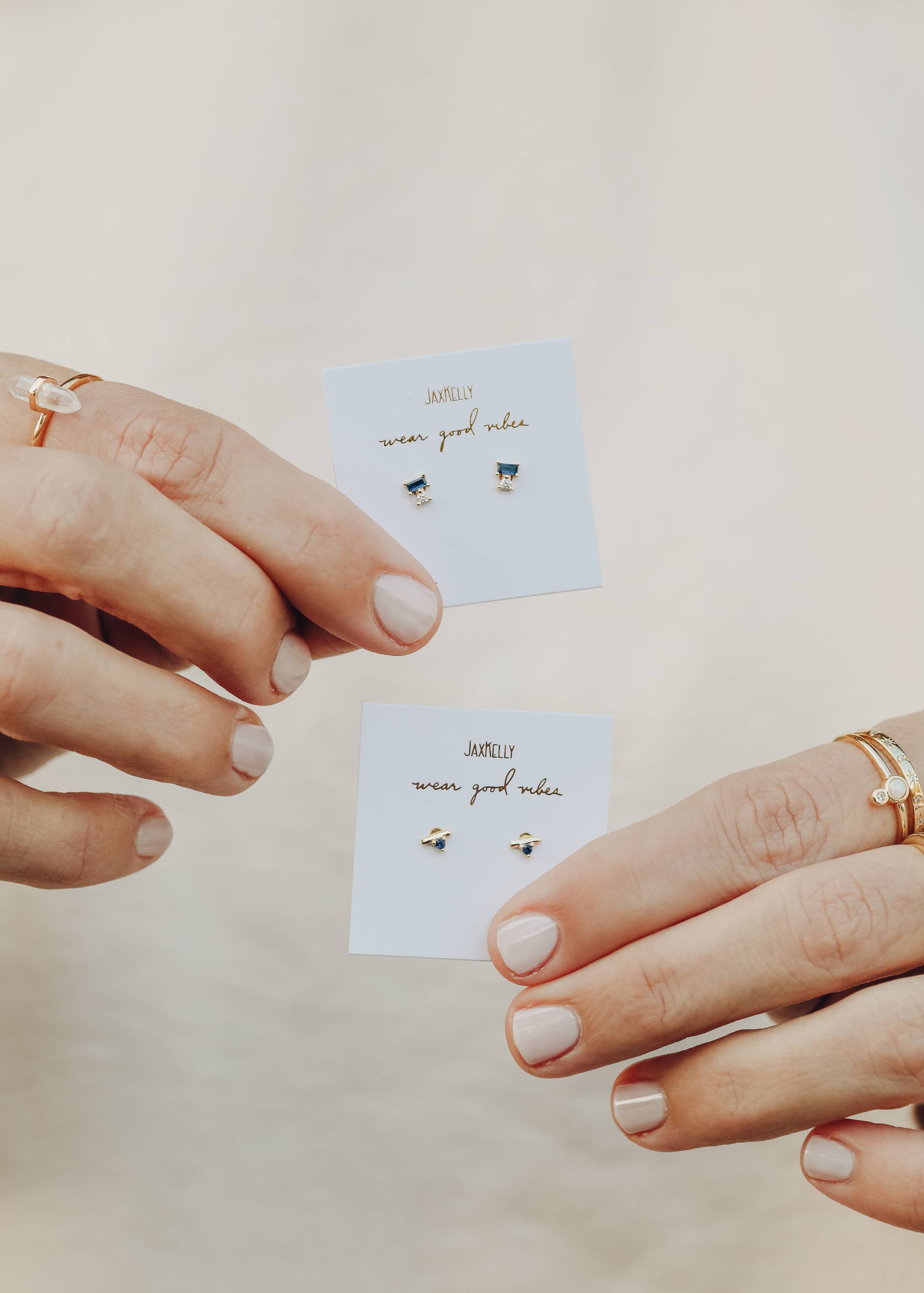 Double Stud Stack - Sapphire - Gold Earrings