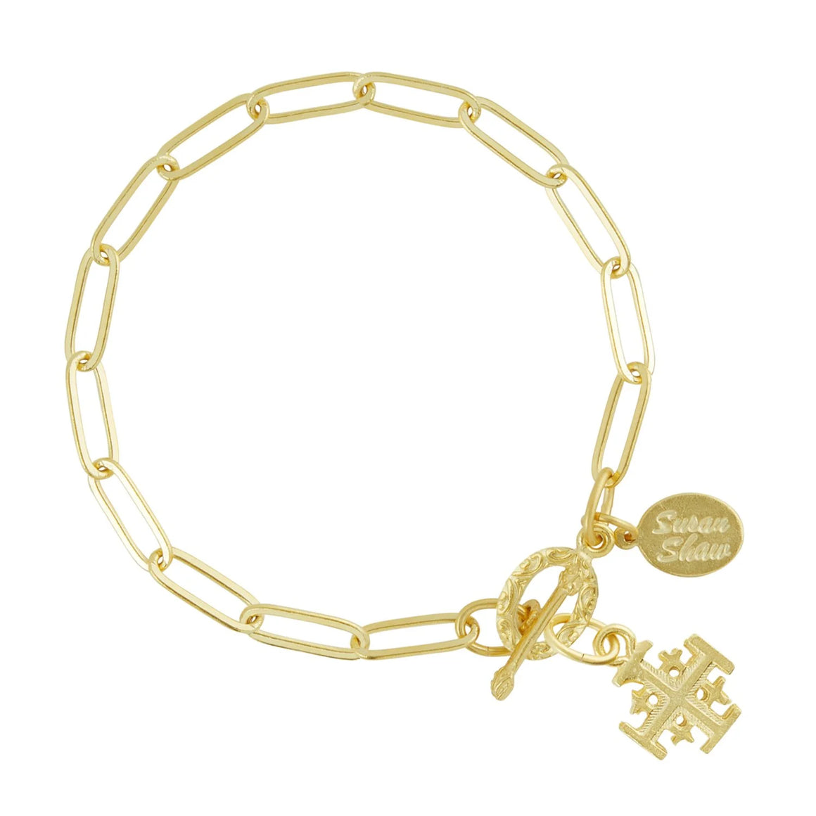 Susan Shaw | Paperclip Chain Bracelet w/ Jerusalem Cross