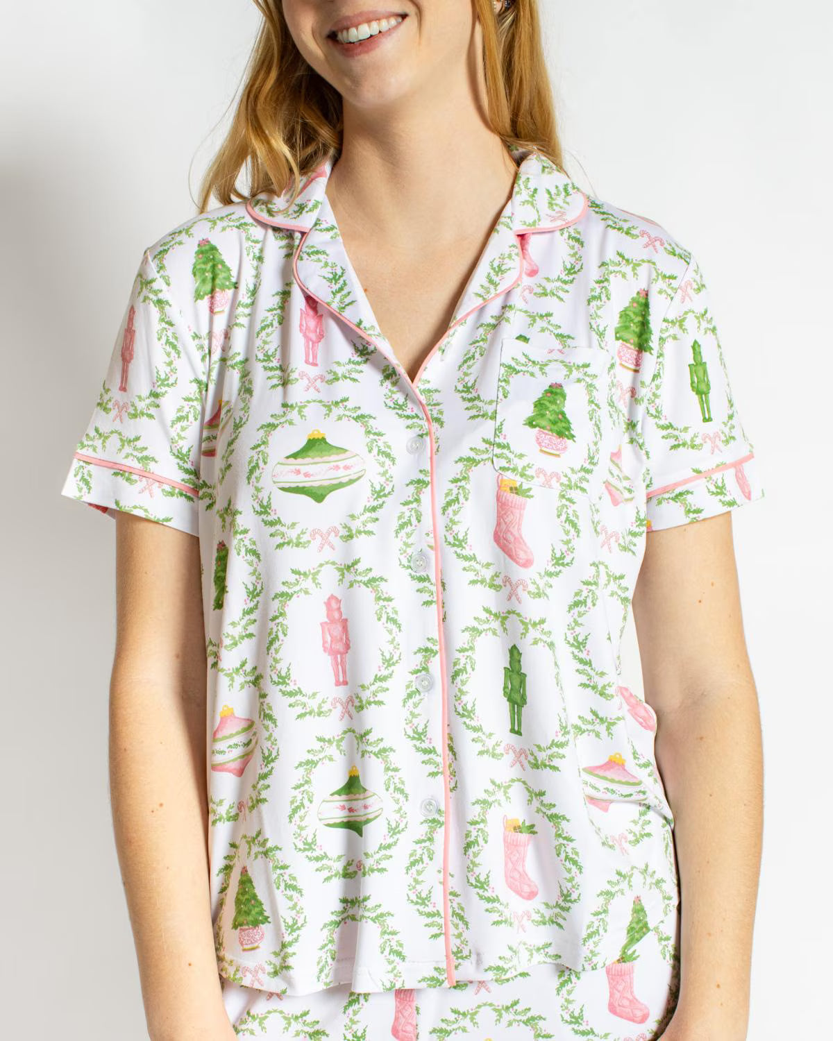 Nutcracker Trellis Christmas Pajamas Short Sleeve Top