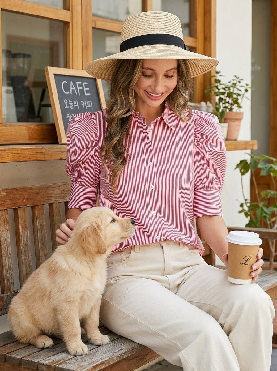 Emma Short Puff Sleeve Blouse Top