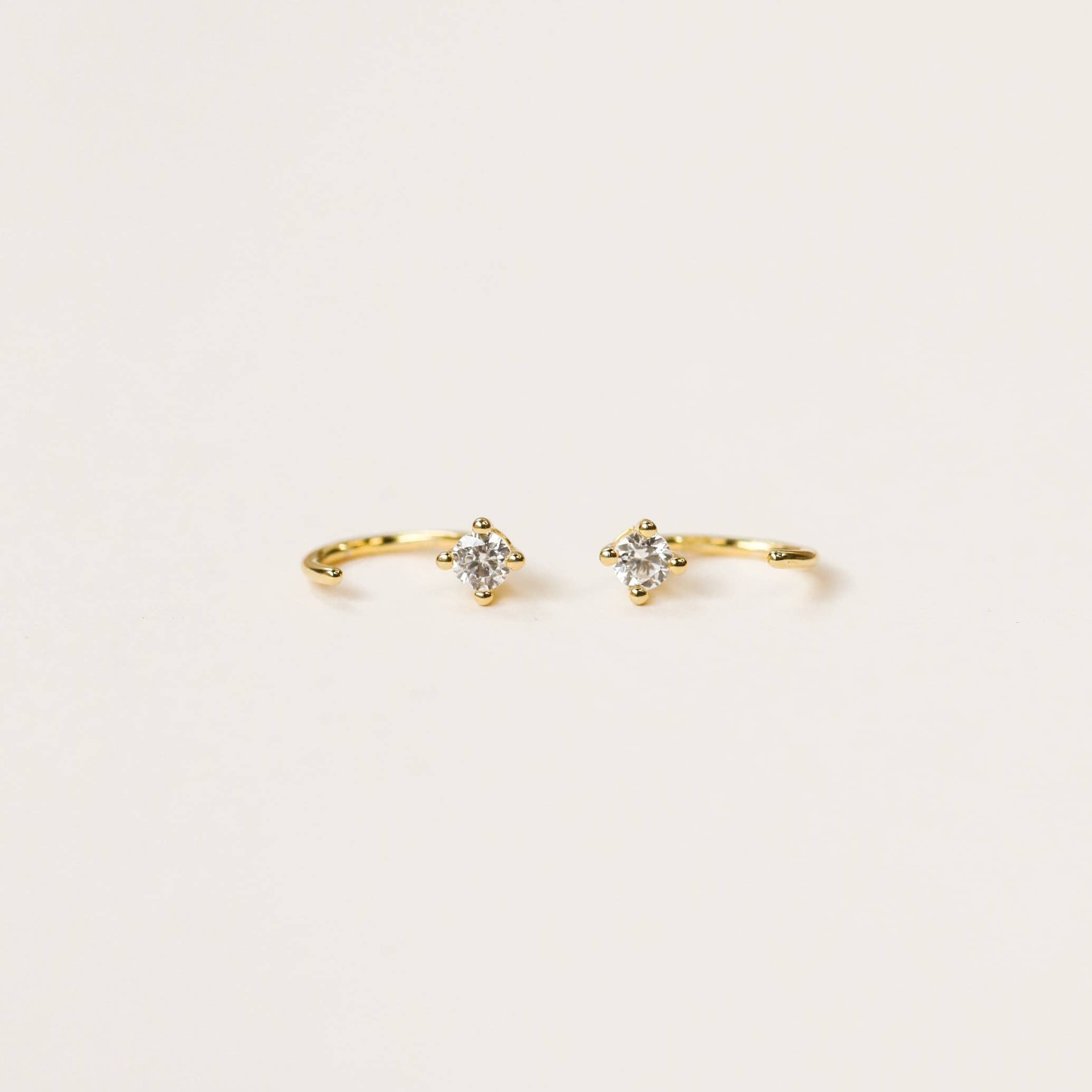 CZ Huggies - White - Gold Earrings
