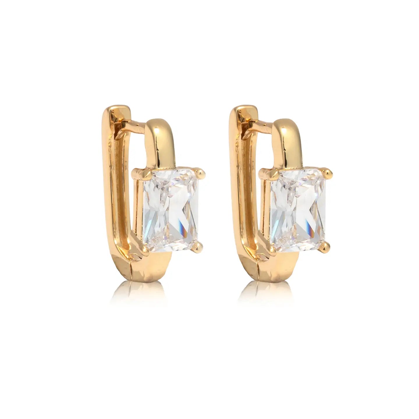 CAI | Baguette White Stone Huggies Earrings