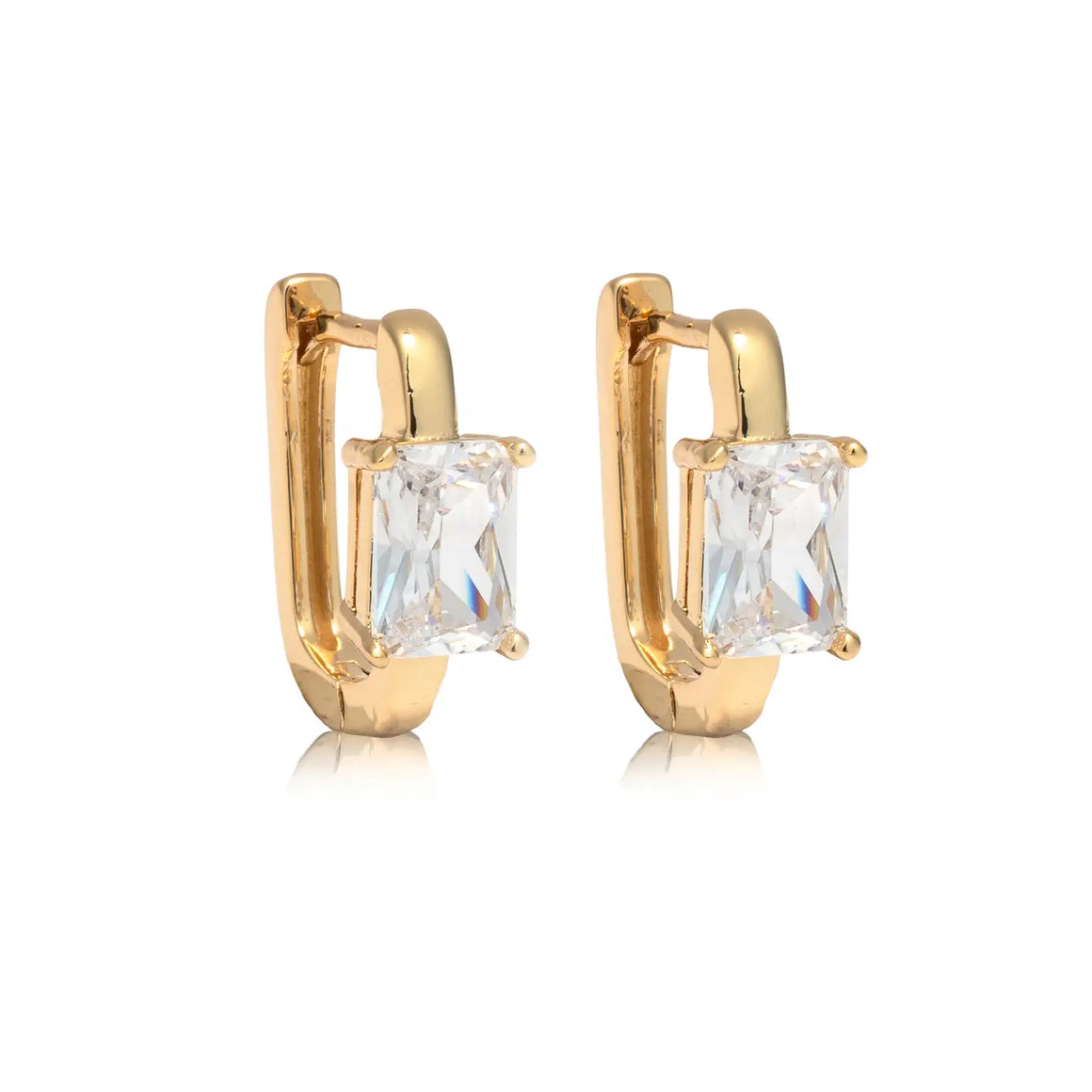 CAI | Baguette White Stone Huggies Earrings