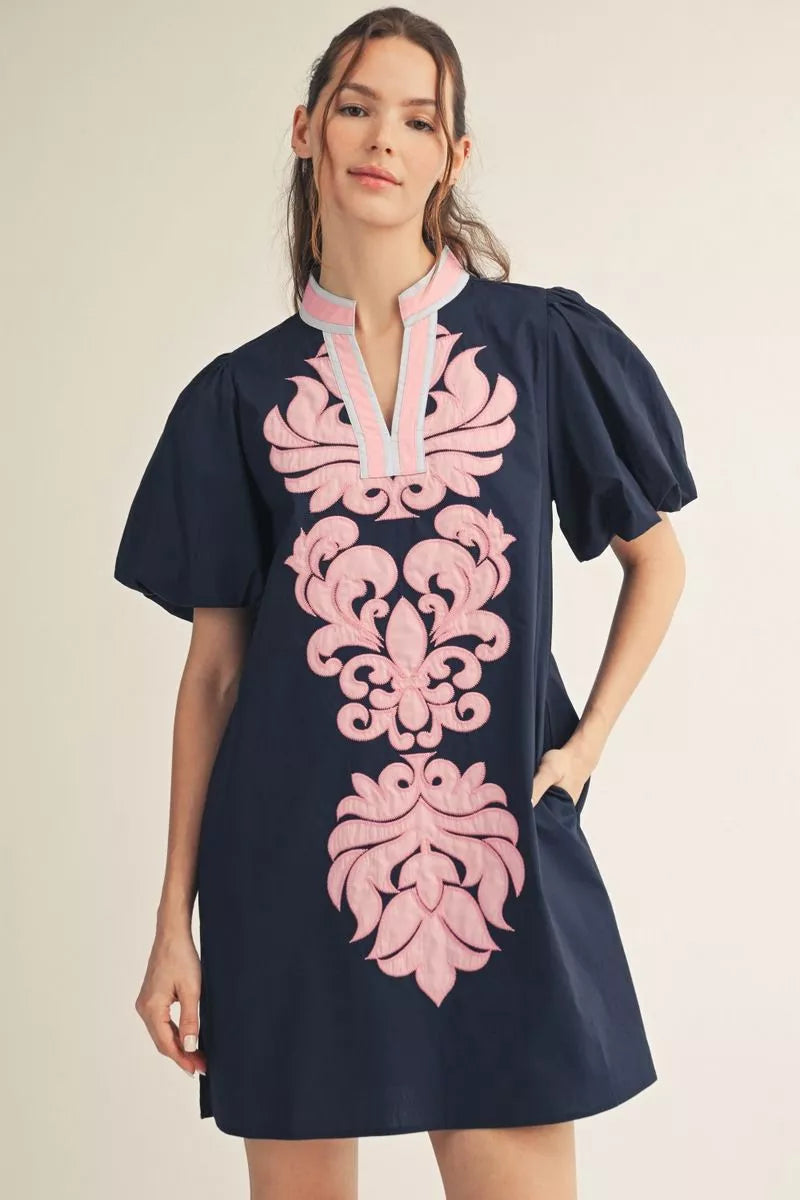 Abbie Baroque Navy Applique Dress